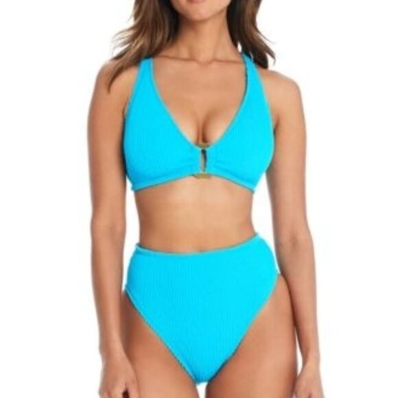 Bleu by Rod Beattie Women's High-Waist Bikini Bottoms Size 10 US Aqua Blue - Picture 1 of 1